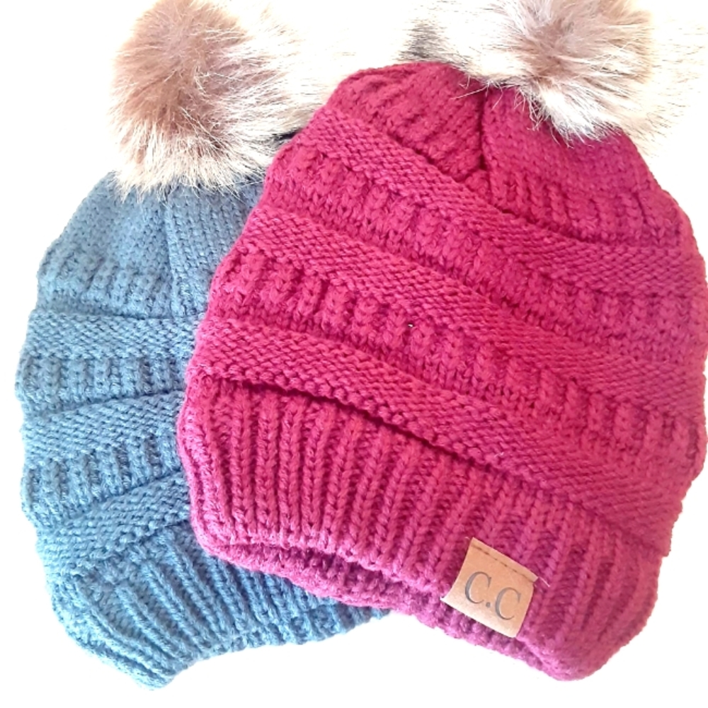 C.C fleece lined pom beanie bundle